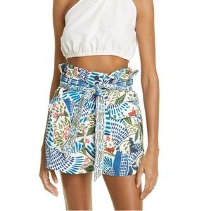 NWT Farm Rio parrot tropical printed high waisted paperbag shorts